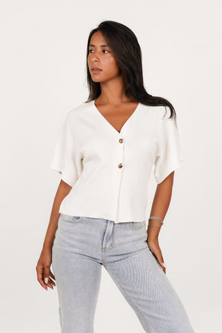 Wide top with gold buttons white - Syfra