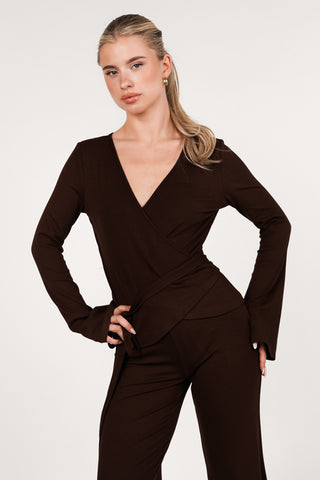 Wrap top long sleeve brown - Dany
