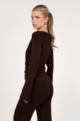 Wrap top long sleeve brown - Dany