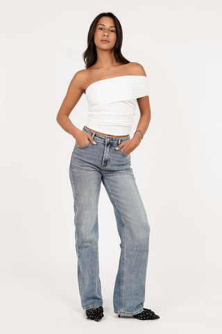 Weißes Crop-Top mit Wickeloptik - Fleur