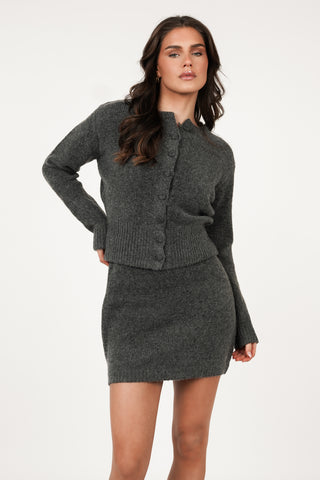 Wool cropped cardigan grey - Sanne