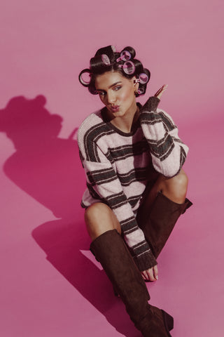 Wool sweater striped pink - Jotte