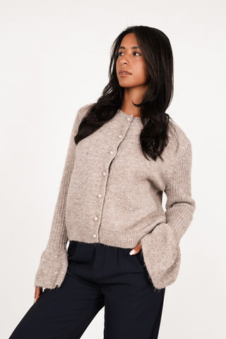 Soft cardigan with pearls taupe - Katy