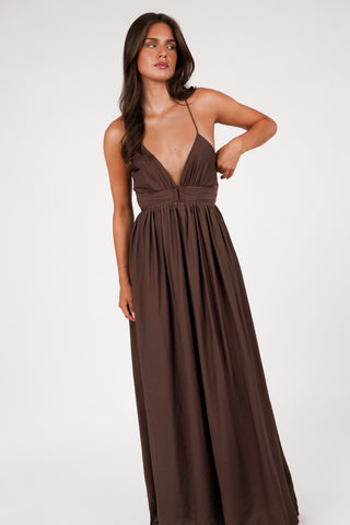 Zomer jurk maxi bruin - Laureen