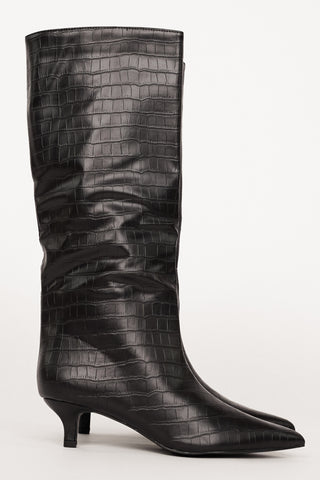 Zwarte laarzen met croco print - Leila