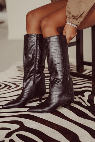 Zwarte laarzen met croco print - Leila