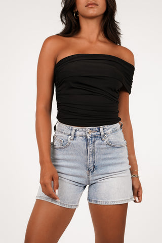 Schwarzes Crop-Top mit Wickeloptik - Fleur