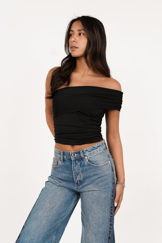 Black cropped top with wrap - Fleur