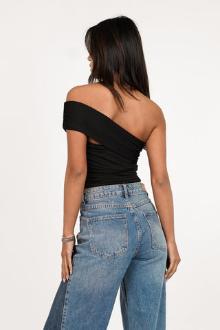 Schwarzes Crop-Top mit Wickeloptik - Fleur