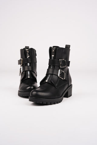 Black biker boots with silver buckles - Lowie