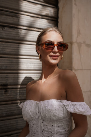 Rechteckige Sonnenbrille, klar, braun